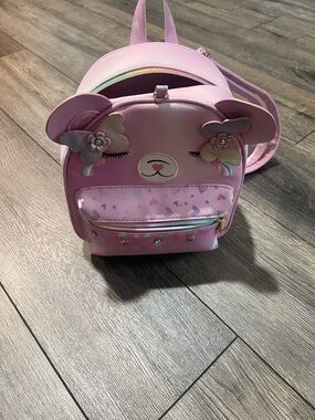 Pink Kids Bear Backpack with Floral Ears - Cute Girls' Accessory